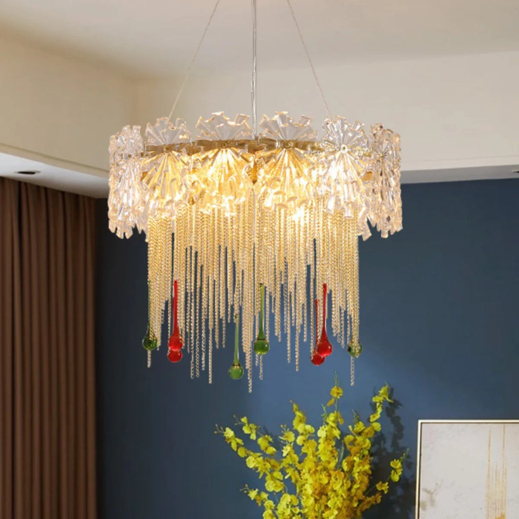 Water Drop Tassel Chandeliers: Luxe Circular LED Lustre Fixture for Home Decor
