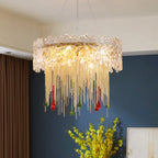 Water Drop Tassel Chandeliers: Luxe Circular LED Lustre Fixture for Home Decor