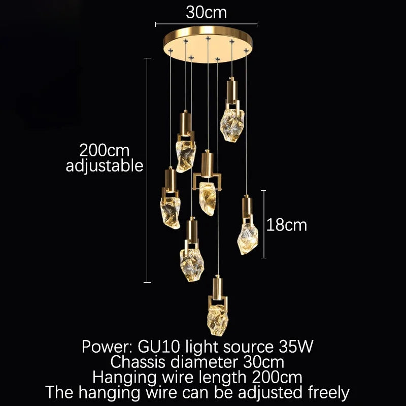 Modern Diamond Crystal Chandelier LED Hanging Light Gold Decor