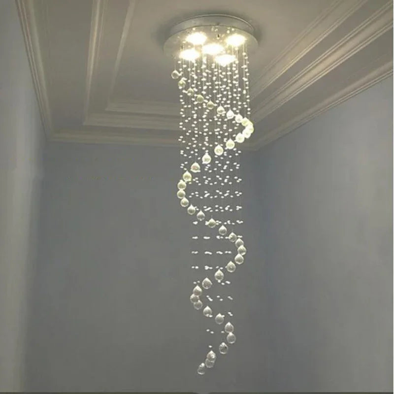 Crystal Pendant Chandelier for Staircase Hotel Bedroom Hanging Lamp