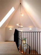 Glass Branching Staircase Chandelier with LED Multi-Color Lampshades.