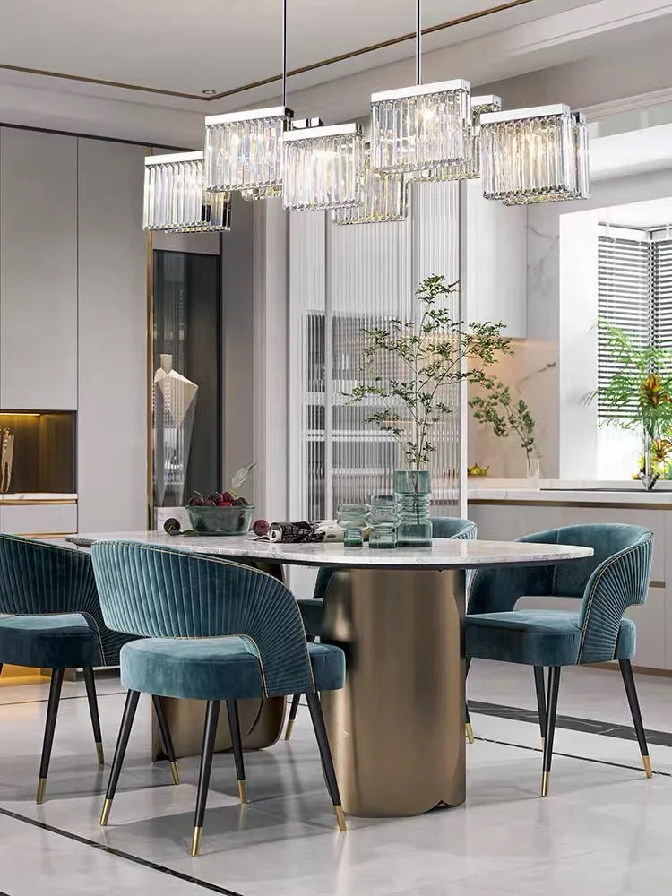 Crystal Pendant Lights for Dining Room, Luxury Rod Lamp with Led, Chrome Finish