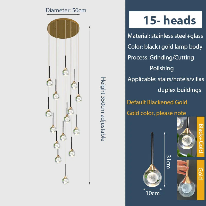 Gold Crystal Raindrop Chandelier for Staircase Foyer