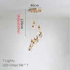 Crystal Chandelier Staircase Pendant Lamp LED Lighting Fixture for Living Room