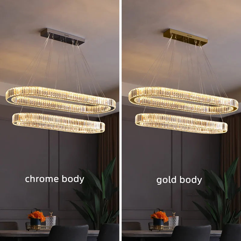 Oval Crystal Chandelier LED Pendant Lights Dimmable Luminarias Hang Lamp
