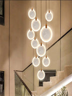 Marble LED Chandelier Staircase Lobby Light Gold Stone Fixture