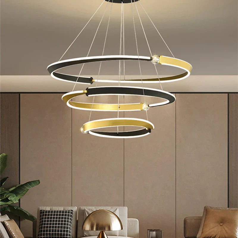 Black Gold LED Ceiling Chandelier Crystal Decorative Pendant Lamp for Dining Room Bedroom