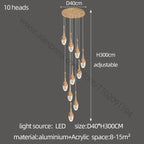 Gold LED Staircase Chandelier: Elegant Luxury Large Pendant Lamp for Living Room