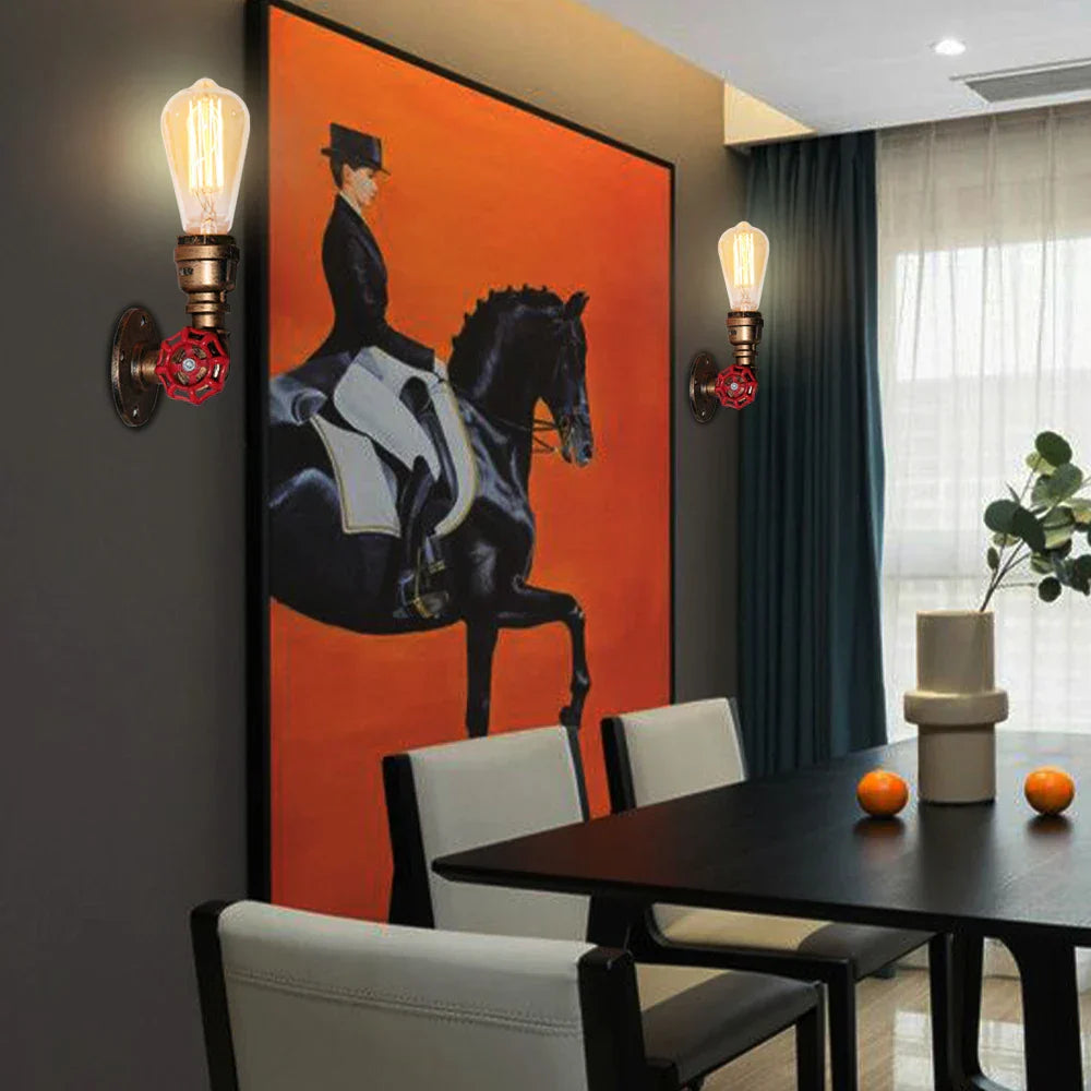 Industrial Iron Rust Water Pipe Wall Light Vintage E27 Sconce Fixture