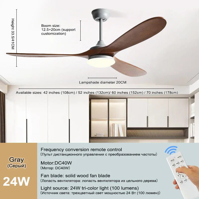 52 Inch Wood Blade Ceiling Fan with Remote Control and Lights