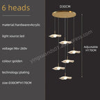 Gold Acrylic Chandeliers LED Pendant Lamp Modern Staircase Living Room Lighting