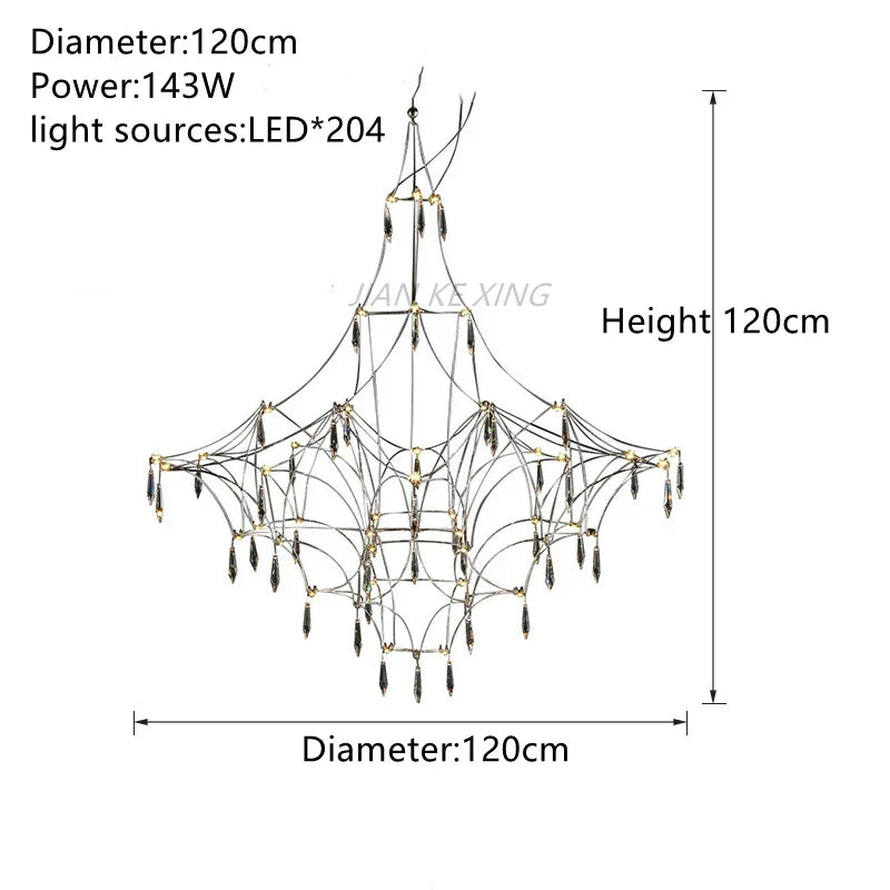 Starry Rain Crystal Chandelier: Luxury LED Lighting Decor for High Floors