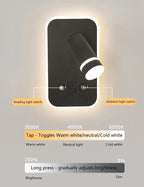 LED Wall Sconce Lamp Touch Switch USB Bedside Reading Light Tri-color Diammable