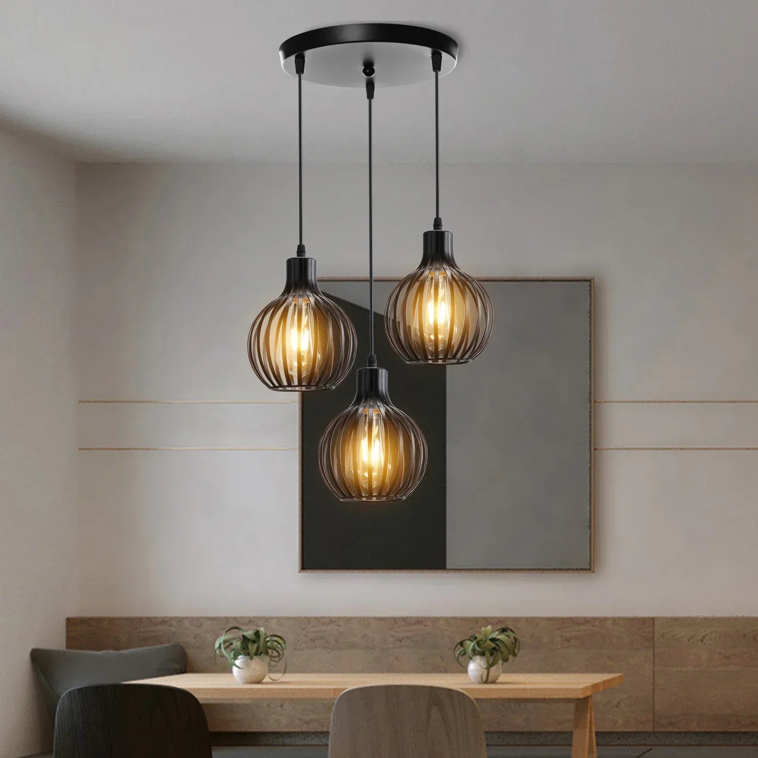 Wrought Iron Caged Pendant Light for Industrial Style Decor
