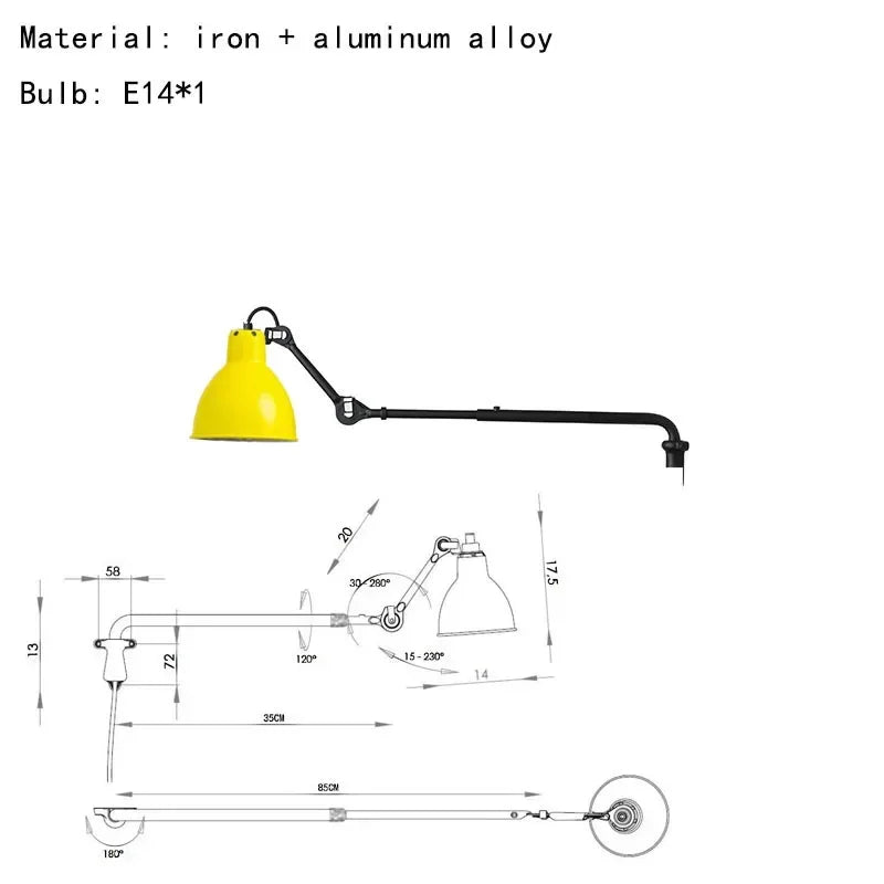 Rotatable Long Arm Wall Lamp for Kitchen Dining Office Bedside Lighting