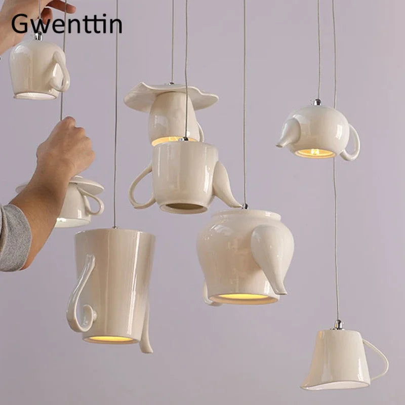 Ceramic LED Pendant Lights: Nordic Teapot Design for Modern Living and Kitchen.
