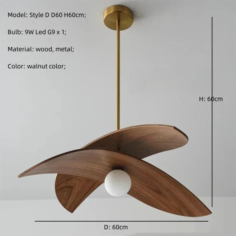 Nordic Walnut Wood Arc Design Pendant Lights with LED E27 Bulb for Home Decor