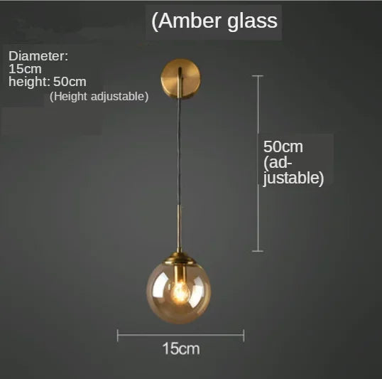 Golden Glass Ball Wall Sconce Light Fixture for Modern Living Room Decor