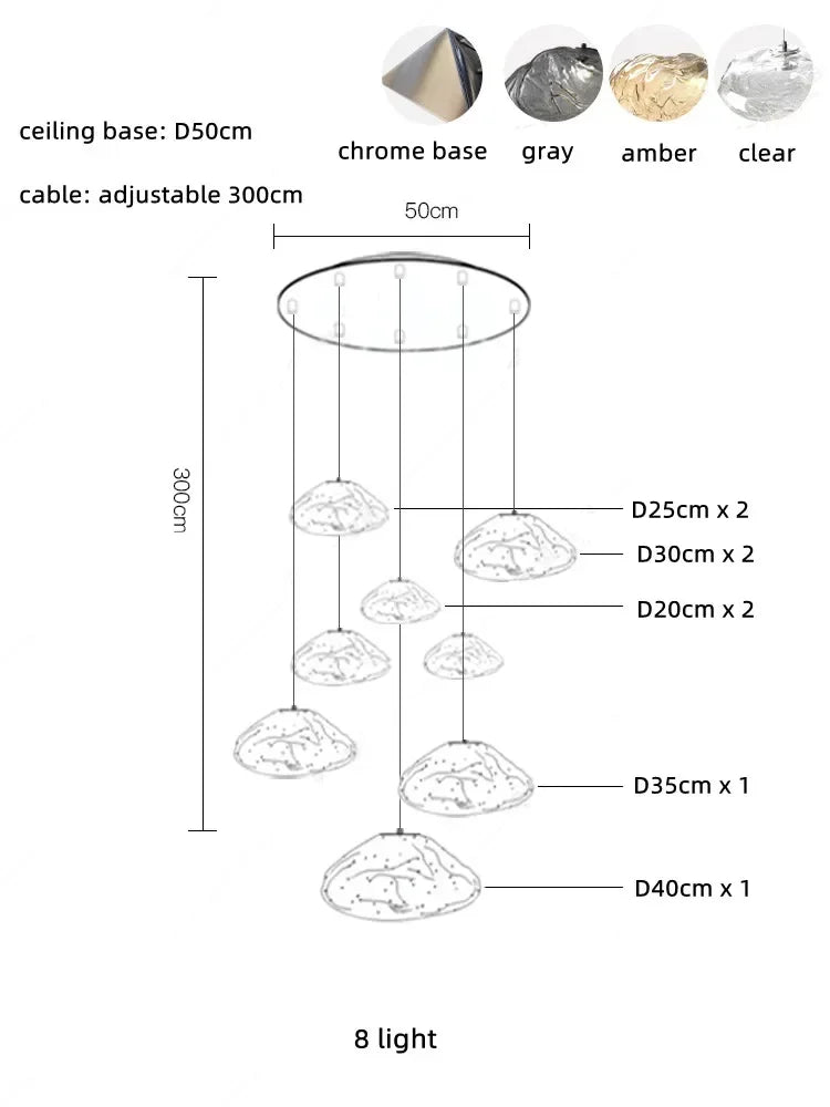 Glass LED Chandelier Lighting for Modern Stairs, Dining Room, and Home Bar