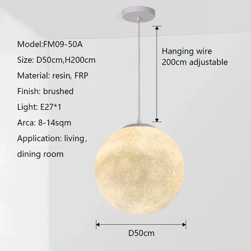 Nordic Moon Round LED Chandelier: Modern Living Room Dining Pendant Light for Bedroom Atmosphere