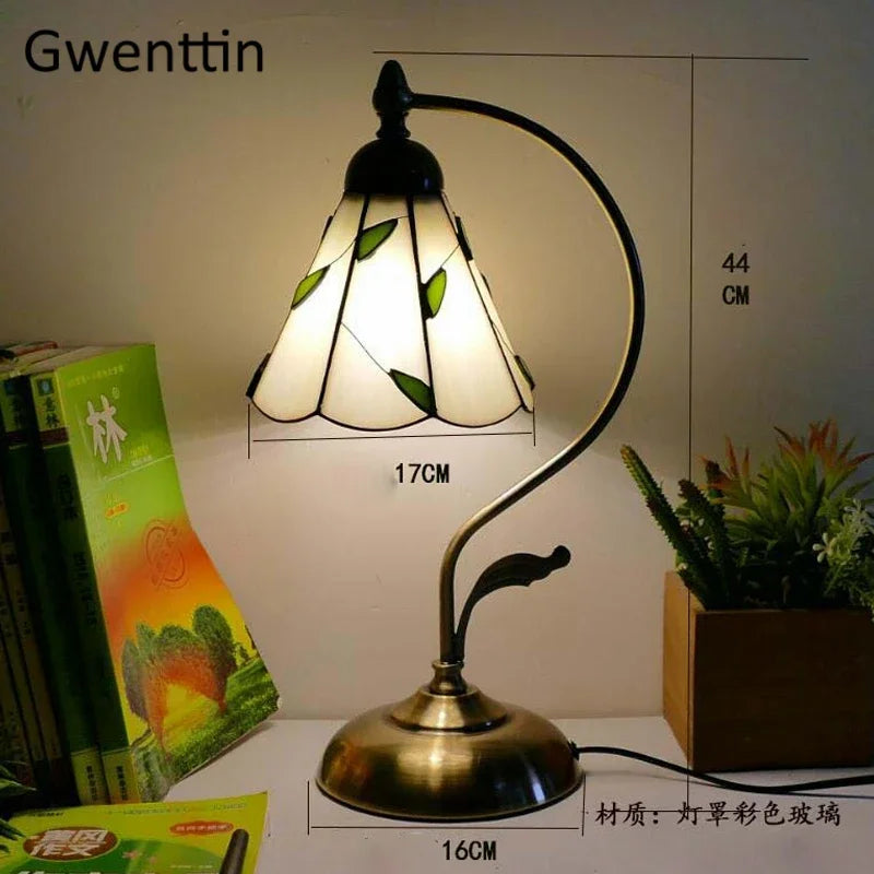 Stained Glass Tiffany Bedside Table Lamp for Home Bedroom Decor
