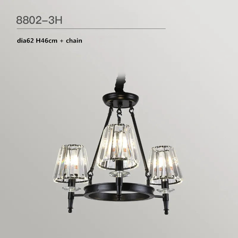 Matte Black Metal LED Chandelier with K9 Crystal Shades - Round Pendant Lighting