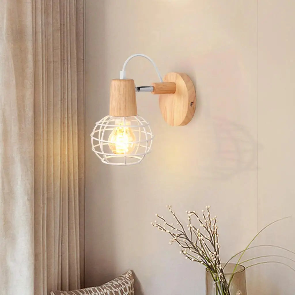 Industrial LED Wood Wall Sconce E27 Retro Bedside Lamp Vintage Indoor Lighting