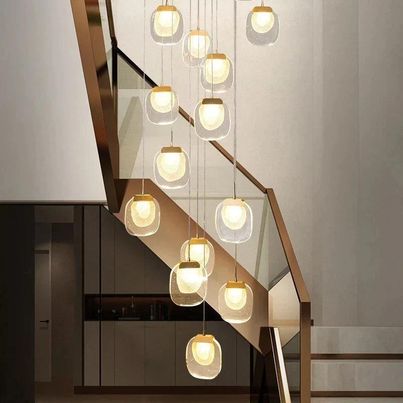 Gold Crystal Staircase Chandelier: Luxury Indoor Lighting for Dining Room & Hallway