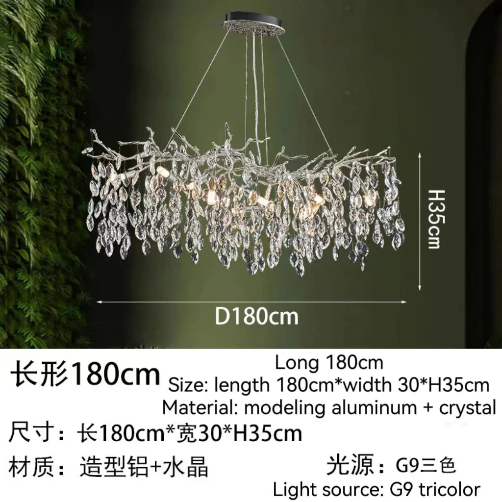 Golden Crystal Tree Chandelier, Luxury Matte Aluminum Art Ceiling Light for Living Room