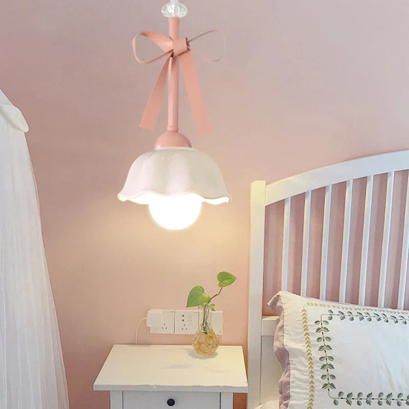 Pink Bowknot LED Pendant Lamp for Romantic Princess Room, Bedroom Lighting