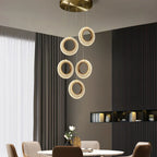 Crystal Ring LED Chandelier: Modern Gold Kitchen Lighting for Staircase, Simple Indoor Hanging Lamp