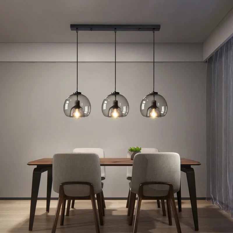 Smoke Gray Glass Pendant Lights: Minimalist Nordic LED Industrial Hanging Lamp