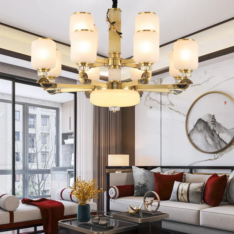 Copper Jade Chandelier: Elegant Wind Light for Living Room, Restaurant, or Tea Room