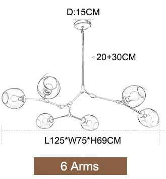 Nordic Glass Pendant Chandelier in Black Gold for Living Room, Bedroom, Dining Room