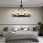 Matte Black Metal LED Chandelier with K9 Crystal Shades - Round Pendant Lighting