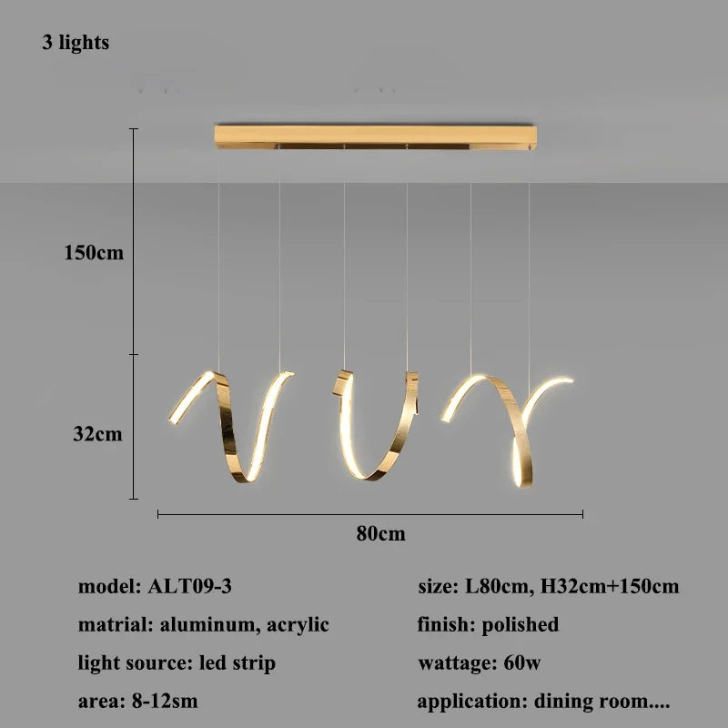 Gold Irregular LED Pendant Lights for Modern Living & Dining Room Lighting