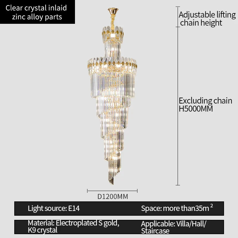 Crystal Chandelier: Modern Duplex Villa Hall Light Luxury Rotating Hollow Strip Crystal