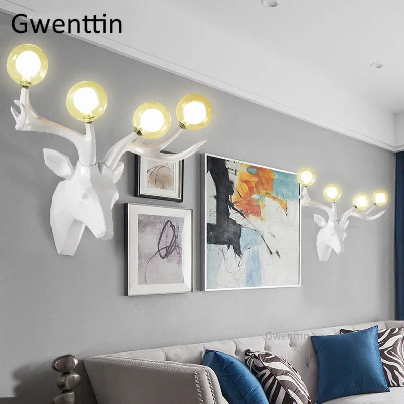 Resin Antlers Wall Sconce: Modern LED Deer Light Fixture for Home Decor