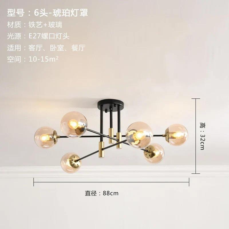 Glass Ball LED Chandelier Ceiling Light for Living Room and Kitchen