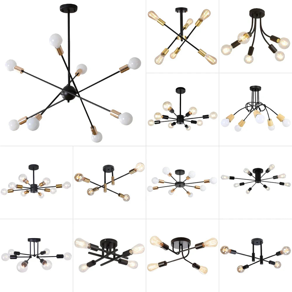 Sputnik Ceiling Chandelier: Modern Nordic Semi Flush Mount Lighting Fixture