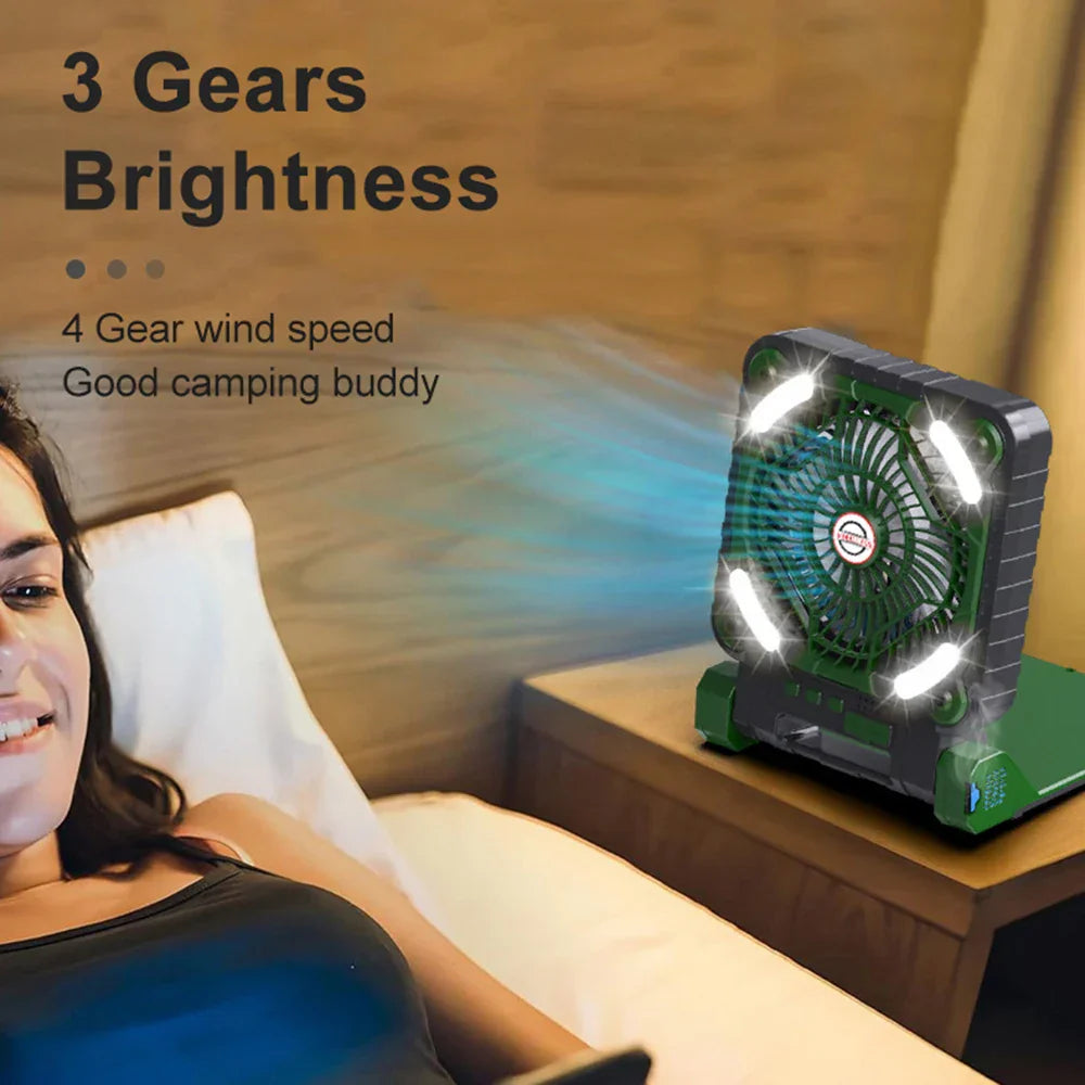 Solar Fan Camping Light: Portable Desk Lamp, 4 Speeds, Rechargeable for Outages & Outdoor Retreats