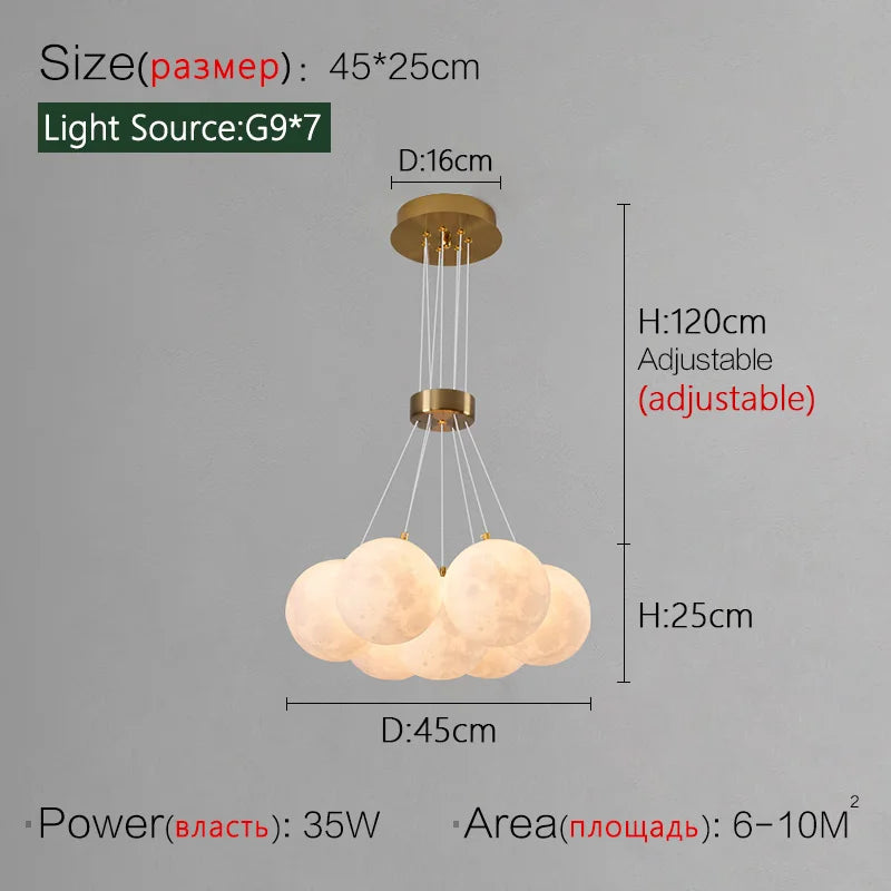 Nordic Moon Chandelier Bubble Ball Living Room Dining Bedroom Lamp