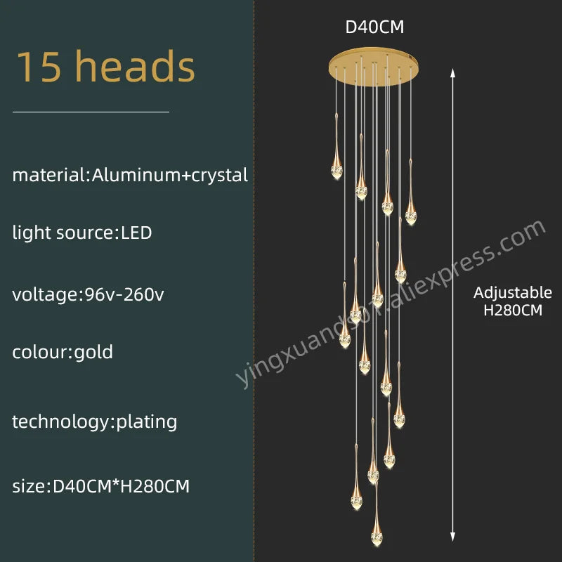 Modern Crystal Chandelier Golden Loft Hanging Light for Stylish Home Décor