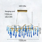 Blue Crystal Chandelier: Luxe Living Room LED Lighting