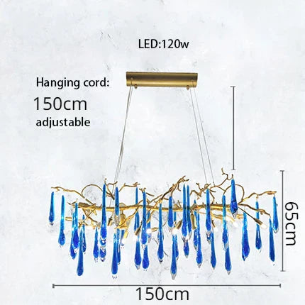 Blue Crystal Chandelier: Luxe Living Room LED Lighting