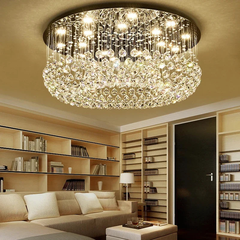 Luxury LED Round Crystal Chandelier Ceiling Light for Home Decor Living Dining Bedroom
