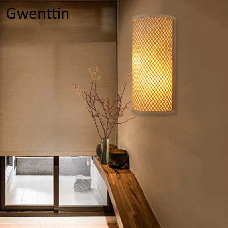 Bamboo Wall Lights Sconces LED Fixtures for Bedroom Bathroom Stairs Luminarias