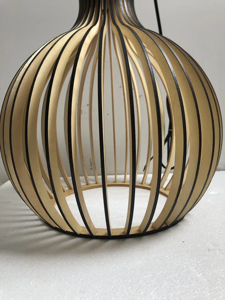 Black White Wood Cage Pendant Light for Living Room