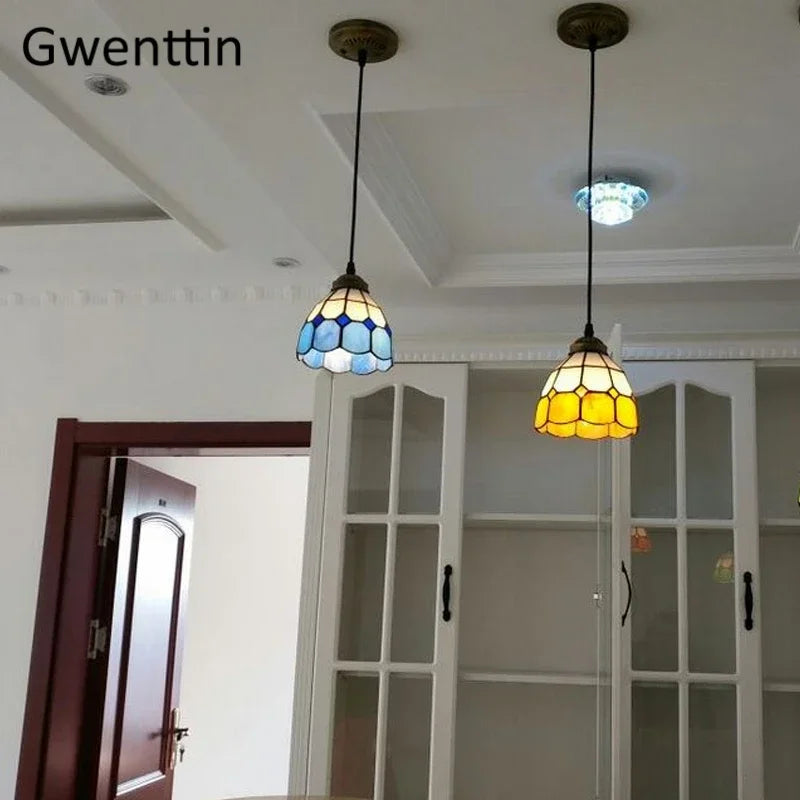 Tiffany Square Pendant Light, Stained Glass Hanging Lamp for Home Decor