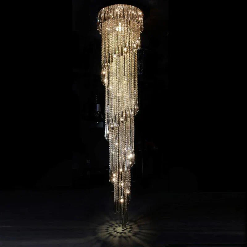 Smoky Gray Crystal Chandelier: Modern Luxury Lighting for Stairway, Corridors, and Villas